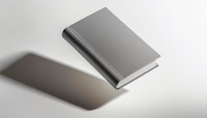 grey empty floating book with shadow on white background