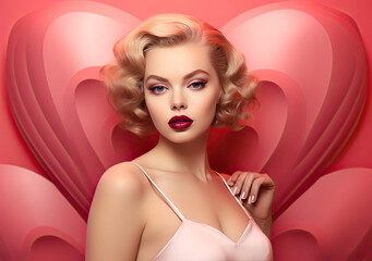 portrait of a beautiful girl on hearted shape background, valentine concept