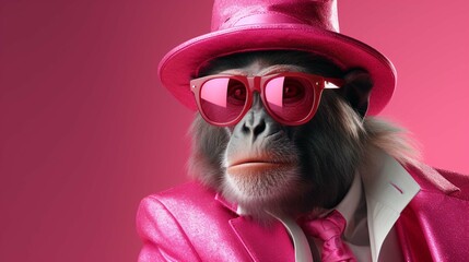 Creative animal concept. Monkey in glam fashionable couture high end outfits isolated on bright...