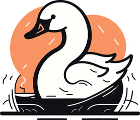 Swan swimming in the lake vector illustration in flat style