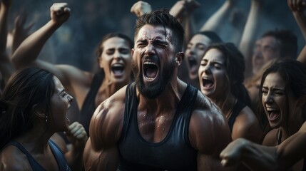 Fototapeta premium team of athletes rejoices at victory