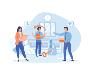 Cloud Computing. Web cloud technology, data storage, hosting, connection. Working process, teamwork communication. lat vector modern illustration 