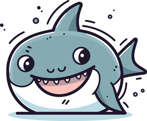 Cute cartoon shark vector illustration isolated on white background