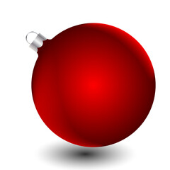 Obraz premium Red Christmas ball Volumetric and realistic color. Merry Christmas and Happy New Year greeting banner. Horizontal new year background, headers, posters, cards, website. Vector illustration