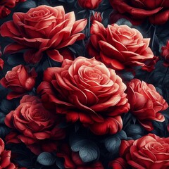 Red Rose Seamless floral pattern fabric background design.Retro Vintage Flower Elegant Isolated Motif Texture Wallpaper Illustration.Beautiful Decoration Textile Ornate Element Vector Art
