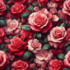 Red Rose Seamless floral pattern fabric background design.Retro Vintage Flower Elegant Isolated Motif Texture Wallpaper Illustration.Beautiful Decoration Textile Ornate Element Vector Art
