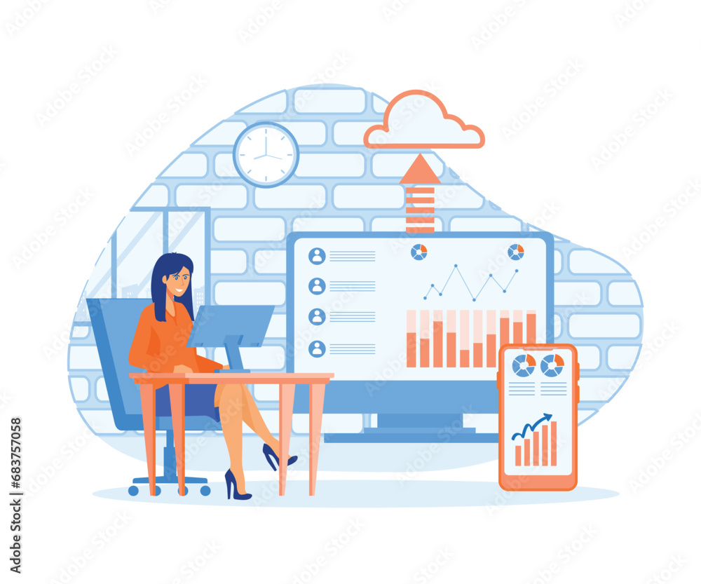Poster business technology cloud computing service concept and with developer team working on dashboard mon