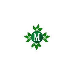  Letter M leaf logo isolated on white background