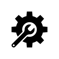 Wrench with gear icon, Maintenance service tool symbol, Setting and repair sign, Isolated on white background, Vector illustration