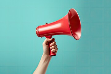 Hand holding megaphone Announcement concept promotion and advertising concept - obrazy, fototapety, plakaty