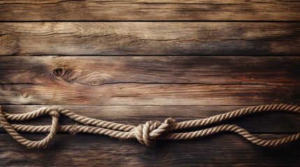 Old rope on vintage wooden background - obrazy, fototapety, plakaty
