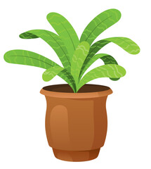 Houseplant with leaves in flower pot. Gardening concept. 3d vector icon. Cartoon minimal style