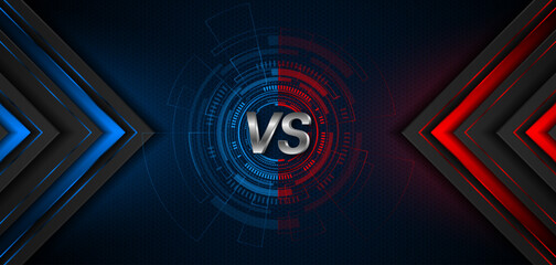 Versus between red and blue on dark background. Background concept for gaming and other competitions with empty space for design. Letter VS for a two-team match.  © Natt