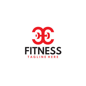 fitness logo for personal trainer with barbell symbol and letter CC logo design concept