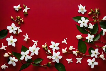 gorgeous white jasmine flower on red backdrop