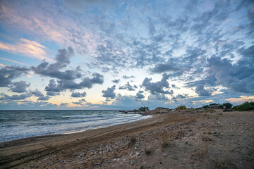 Beautiful sunset with clouds at Side, Antalya
