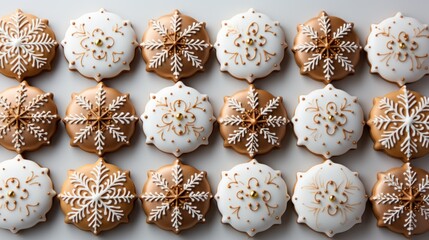 Obraz na płótnie Canvas Delicious handmade Christmas cookies with festive glazed decoration. Top view. Generative AI