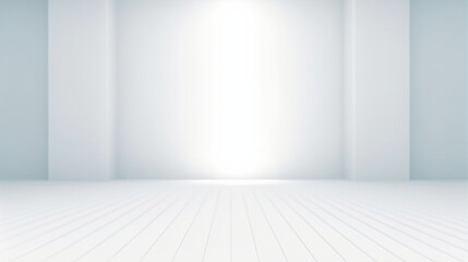 Empty bright white room with incident light. Copy space for product presentation. Generative AI