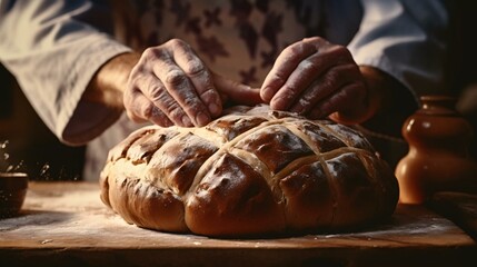 a person making a loaf of bread - obrazy, fototapety, plakaty