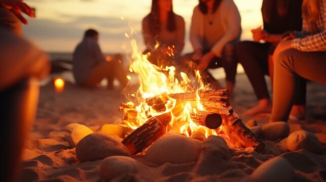 a fire pit with people around it