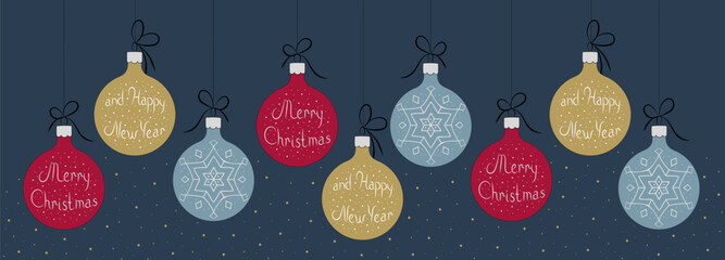 Festive banner for Christmas and New Year, Christmas balls collection.