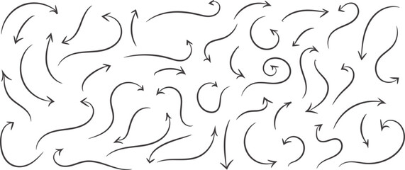 Set of black hand drawn arrows isolated on transparent background