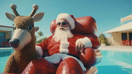 Chritmas Santa claus Holiday tropical - obrazy, fototapety, plakaty