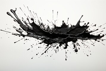 black paint splash shot illustration closeup on white background from, low bitrate, loose forms, hyper-realistic