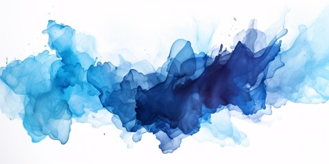 blue watercolor paint splatter with white background, colorful ink wash paintings, light indigo and dark black, group