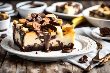 Banana Nutella Bread Pudding Brownie Cheesecake, a comforting blend of banana, Nutella, and indulgent bread pudding. 