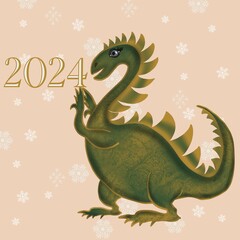 new year dragon dragon with a gift dinosaur, huge lizard, reptile, reptilian, scaly skin, old skin, reptile with a tail, holiday, new year, Chinese new year Christmas tree 