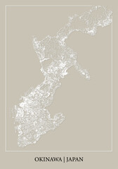Okinawa Island (Kyushu, Japan) street map outline for poster, paper cutting.