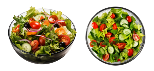 Salad in a glass bowl, cut out - stock png.