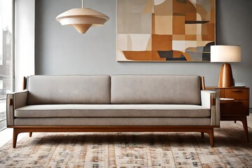 Illuminate a Danish Modern sofa in a Danish-inspired interior, capturing its iconic design. 