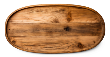 Oblong decorative wooden signboard made of natural wood  isolated on transparent background. Close up of an empty wooden sign. Mockup for design, png, top view. 