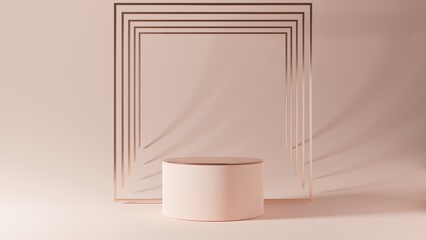 Pink empty podium or pedestal for product presentation. Mockup platform on pink background. 3d rendering	