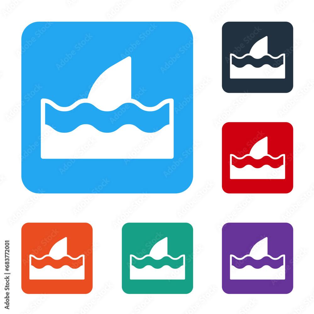Poster white shark fin in ocean wave icon isolated on white background. set icons in color square buttons. 