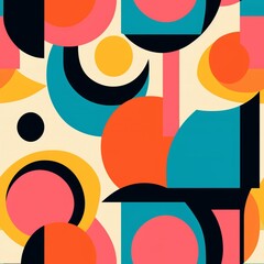 abstract geometric seamless pattern in retro style, rounded shapes, minimalism in pop art style, bold palette, for product packaging design, fabric print, wallpaper, postcards, posters in the interior