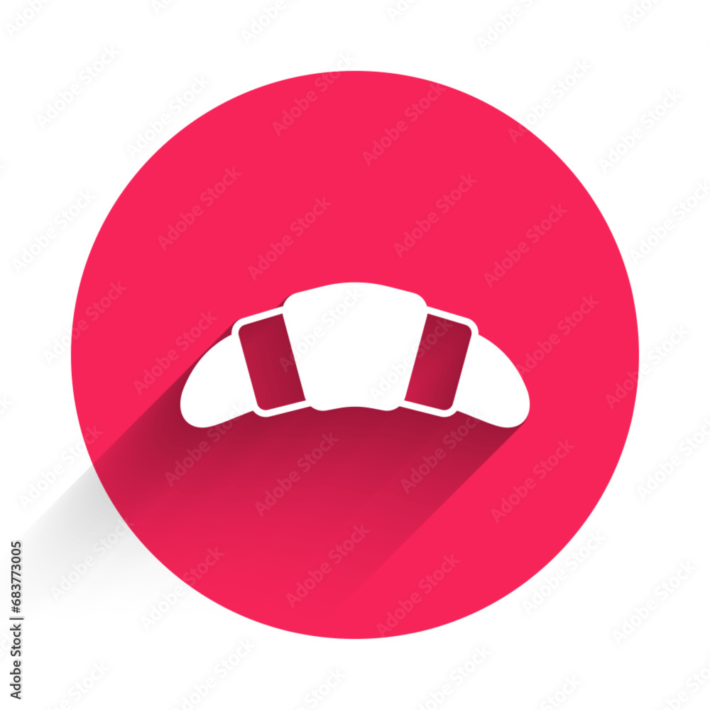 Poster white croissant icon isolated with long shadow background. red circle button. vector