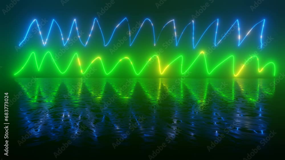 Poster neon doodles. neon design 4k video with various neon elements and a reflecting floor. looped 3d rend