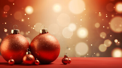 Fototapeta premium A red Christmas backdrop adorned with elegant globes, setting the perfect holiday atmosphere