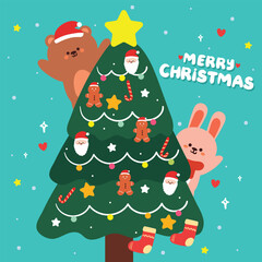 hand drawing cartoon Christmas card, wallpaper, background. cute Christmas wallpaper