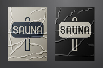 White Sauna icon isolated on crumpled paper background. Paper art style. Vector