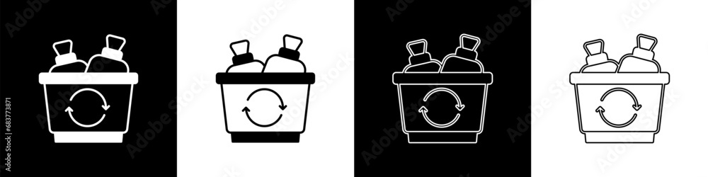 Poster set recycle bin with recycle symbol icon isolated on black and white background. trash can icon. gar