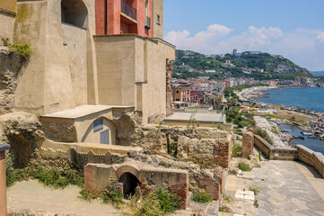 A view of Rione Terra, Pozzuoli, Naples, Italy. A beautiful place overlooking the sea, under reconstruction with natural materials.