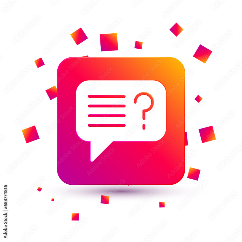Poster white unknown search icon isolated on white background. magnifying glass and question mark. square c