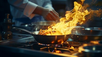 a person cooking food on a stove