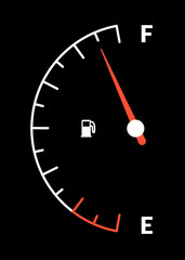 Fuel indicator meter or fuel gauge for petrol, gasoline, diesel level count. Control gas tank fullness. Fuel gauge scales icon. Car dial petrol gasoline dashboard. Vector illustration
