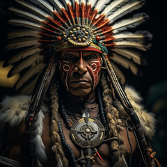 Obraz premium Native American Warrior in Ceremonial Attire