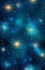 Fototapeta na wymiar shiny and bright fireworks on a blue background, light amber and navy, sparklecore